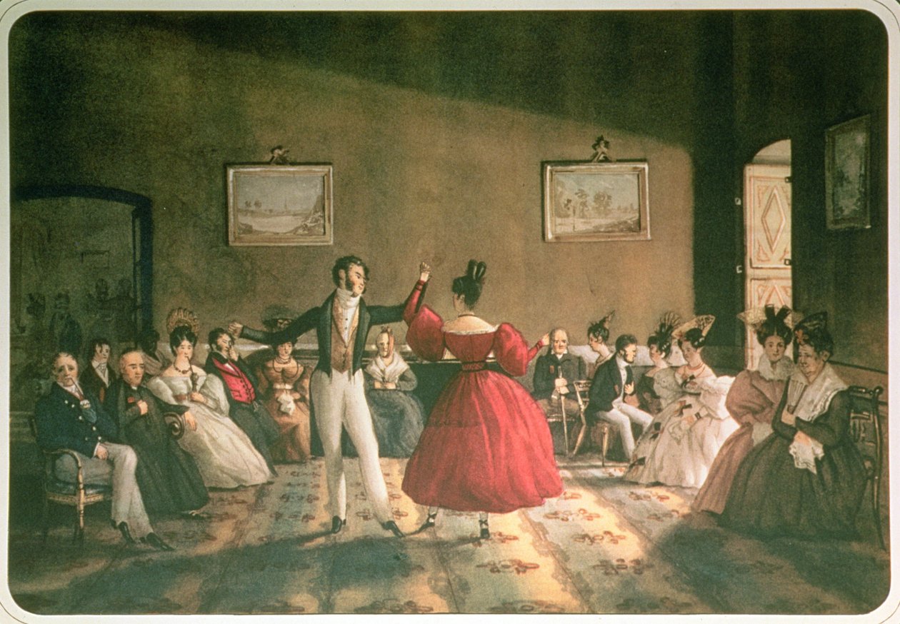 Taniec w salonie w Buenos Aires, ok. 1831 (akwarela na papierze) autorstwa Domenico Pellegrini