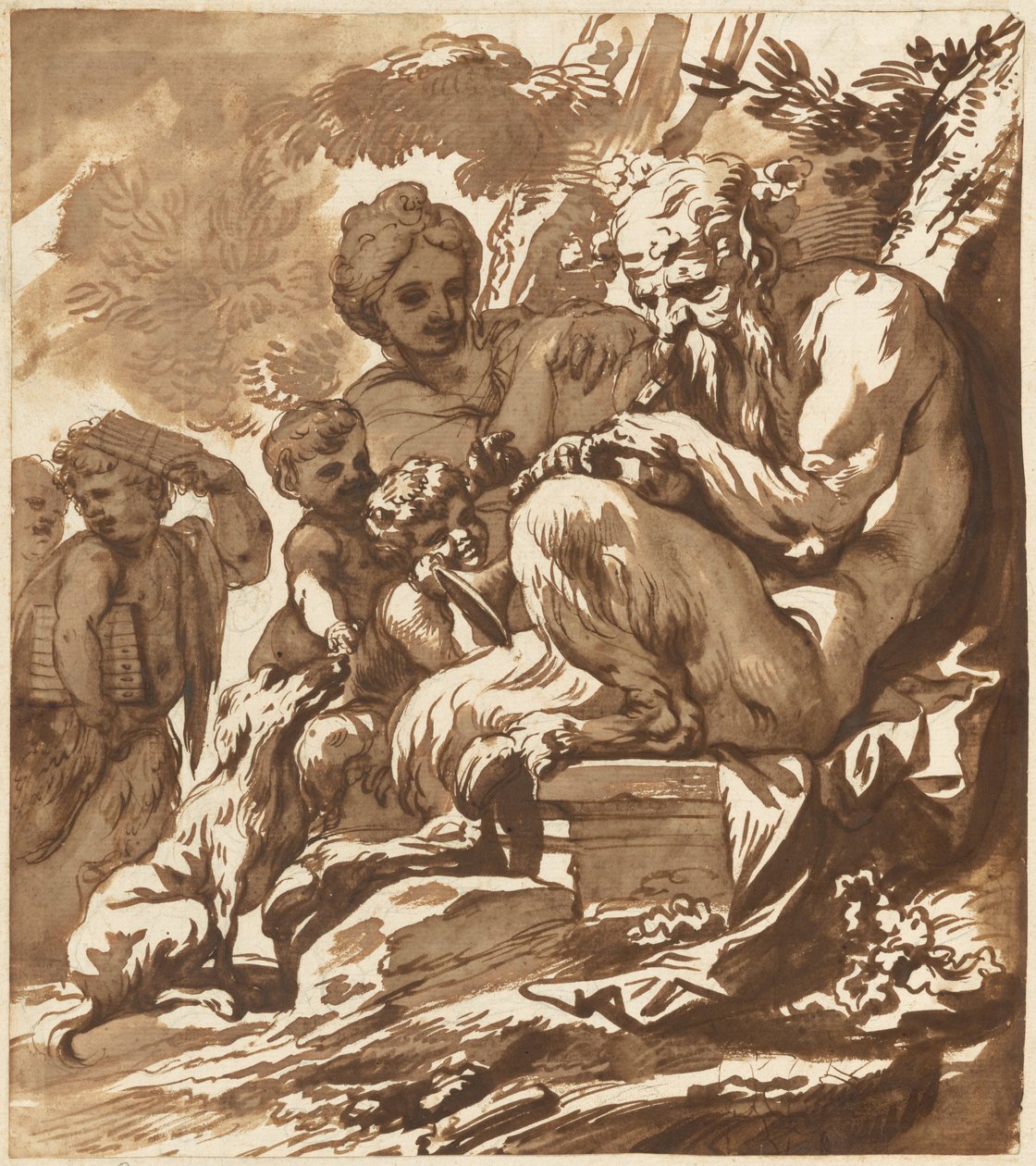 Satyr bawiący swoją rodzinę autorstwa Domenico Piola
