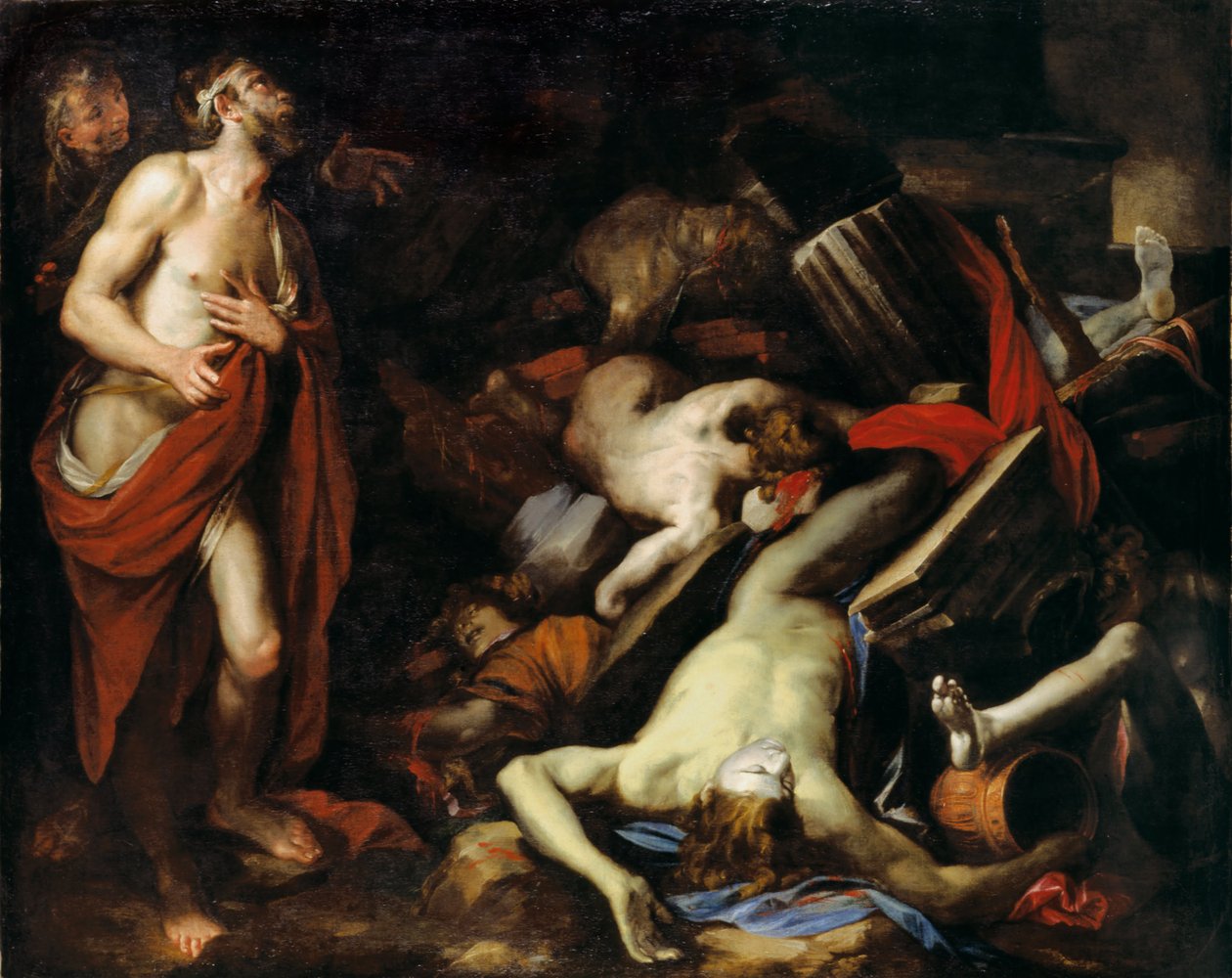Hiob i jego dzieci, c. 1650 autorstwa Domenico Piola