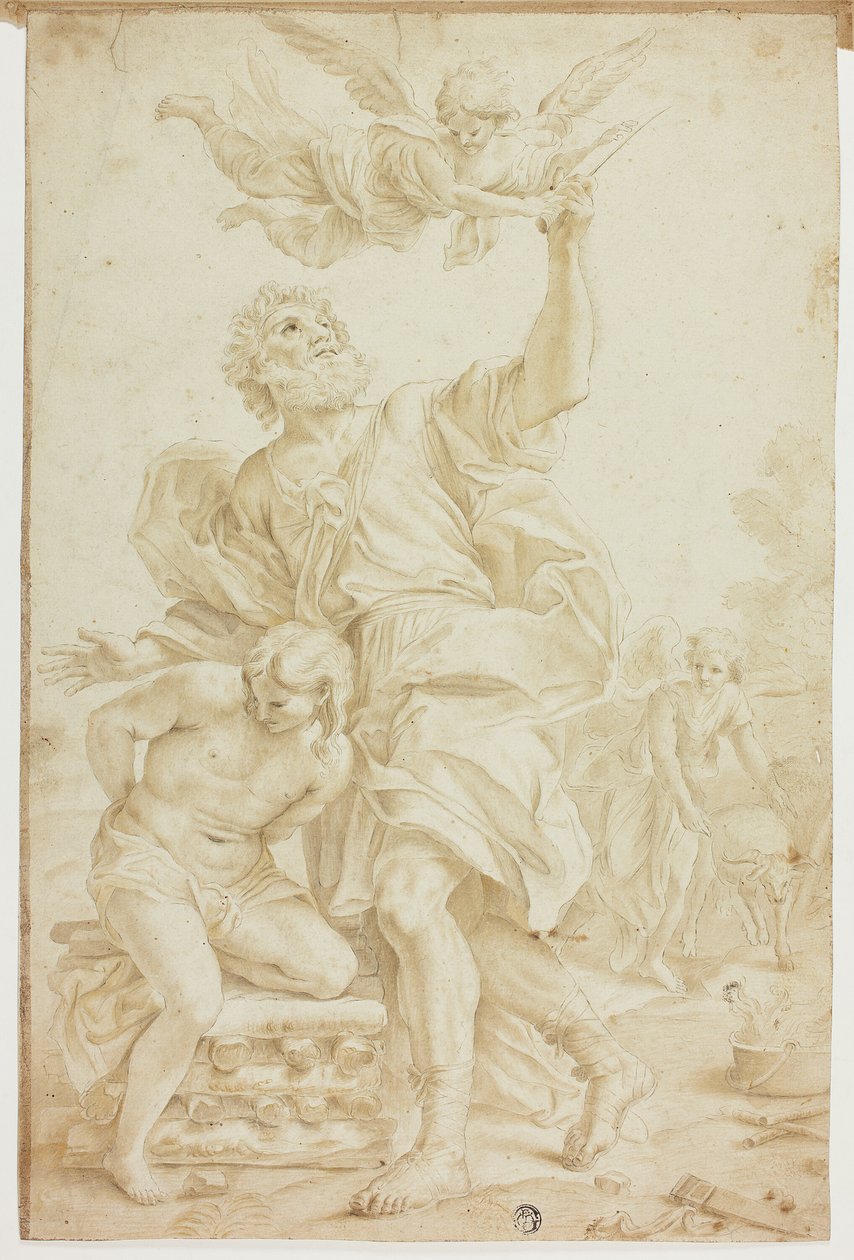 Ofiara Izaaka (recto); Szkice postaci (verso) autorstwa Domenico Piola