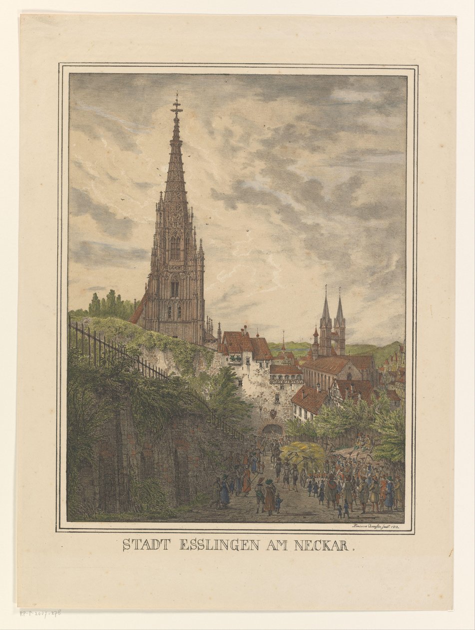 Widok na Esslingen w pobliżu Neckar Miasto Esslingen am Neckar (tytuł na obiekcie) autorstwa Domenico Quaglio (II)