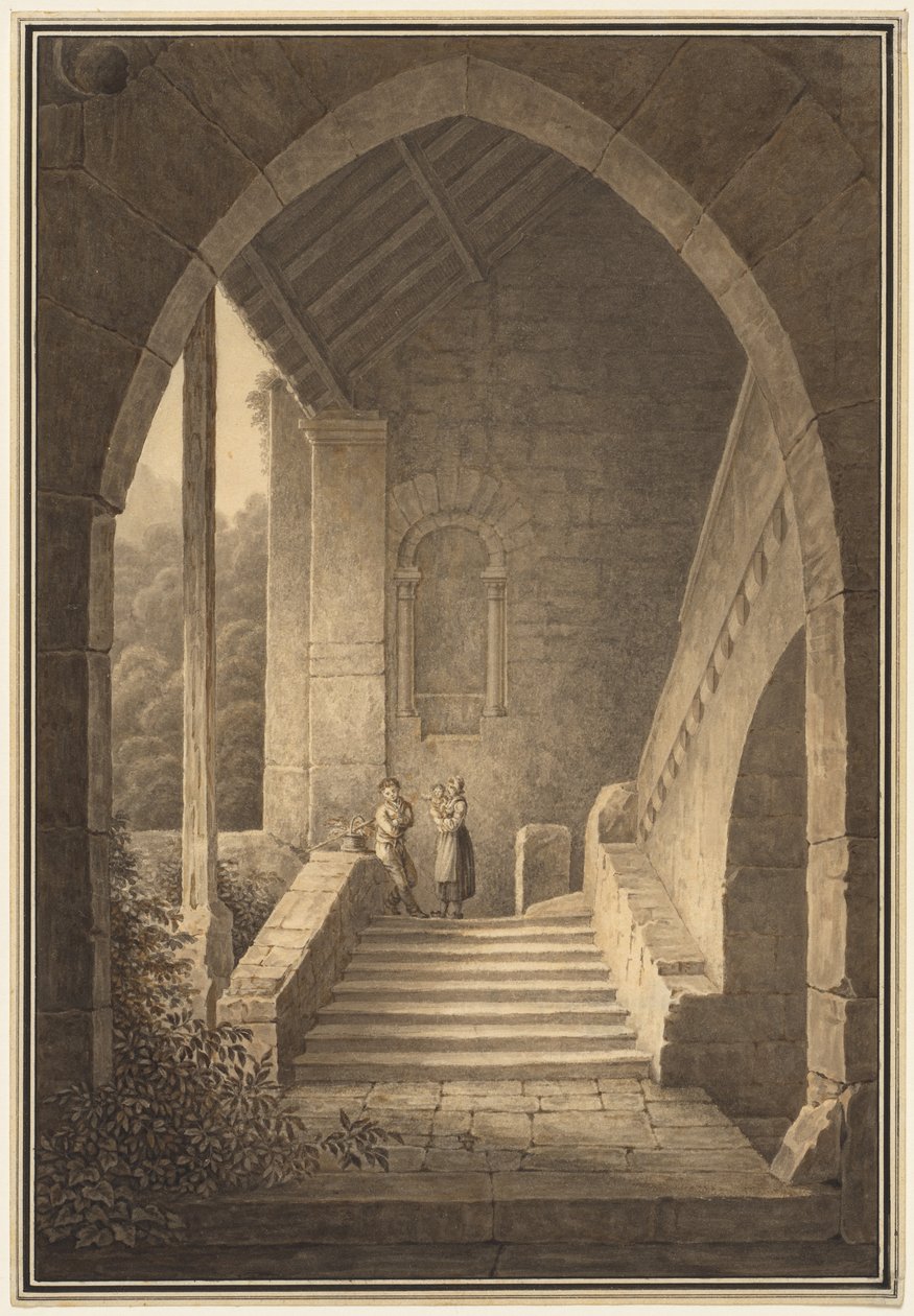 Schody zewnętrzne z gotyckiej ruiny Schody z gotyckiej ruiny, 1830 r. autorstwa Domenico Quaglio