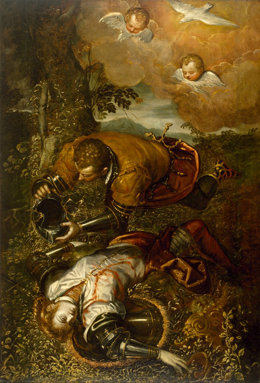 Tankred chrzcząca Clorinda, ok. 1586-1600 (olej na płótnie) autorstwa Domenico Robusti Tintoretto