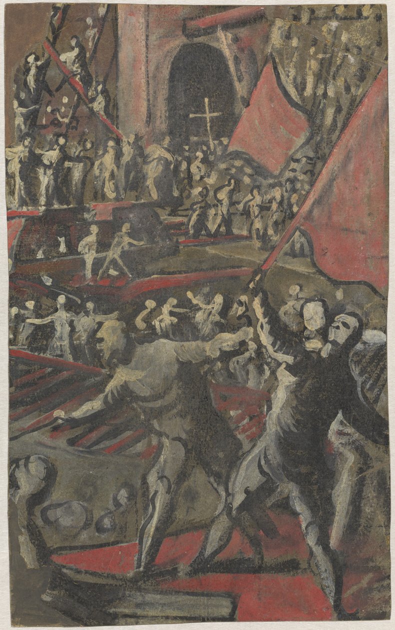 Weneccy żołnierze atakujący Konstantynopol (recto) autorstwa Domenico Tintoretto