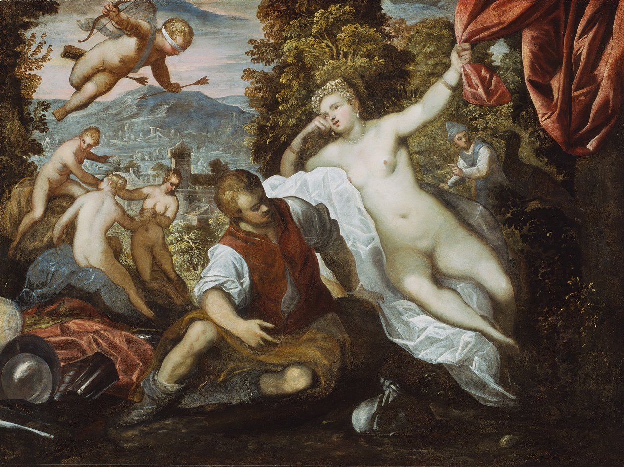 Wenus i Mars z Kupidynem i trzema gracjami w krajobrazie, 159095 autorstwa Domenico Tintoretto