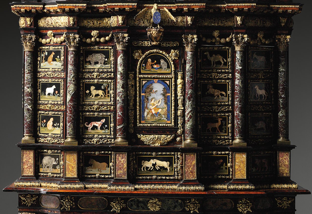 Szafka na stojaku Ludwika XIV (pozłacany brąz, pietra dura, szylkret, jesion, ebonized i paczkowo pozłacany) (patrz również 1766355-6) autorstwa Domenico and Gobelins workshop (attr. to) Cucci