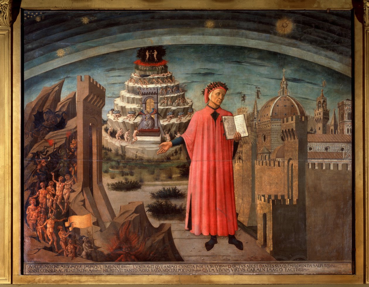 Dante Alighieri i jego komedia. Portret lokatora Dantego w głównej boskiej komedii autorstwa Domenico di Michelino