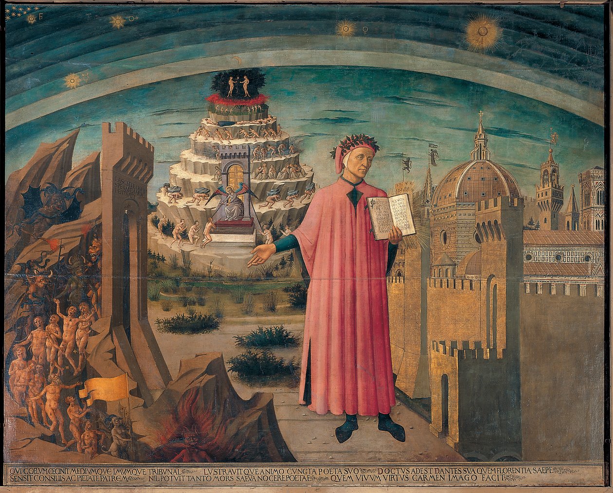 Dante i jego wiersz „Boska komedia” autorstwa Domenico di Michelino