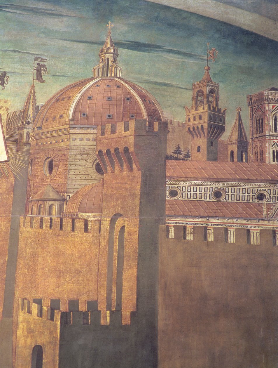 Detal przedstawiający katedrę we Florencji, z fresku Dantego z Divina Commedia w nawie północnej, detal fresku z 1465 z 42355 autorstwa Domenico di Michelino