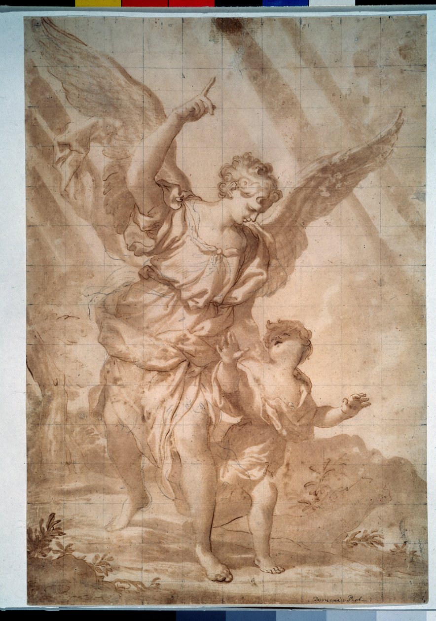 ""Anioł Stróż"" (Anioł Stróż) Rysunek piórkiem Domenico Piola (1627-1703) Muzeum Puszkina, Moskwa autorstwa Domenico the Elder Piola