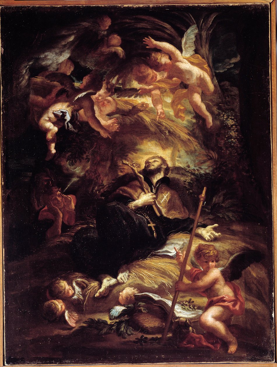 Śmierć św. Franciszka Ksawerego (Francois-Xavier) (1506-1552), hiszpański misjonarz jezuitów (śmierć św. Franciszka Ksawerego) Obraz Domenico Pioli (1627-1703) Genes, Musei di Strada Nuova (ex Palazzo Bianco) autorstwa Domenico the Elder Piola