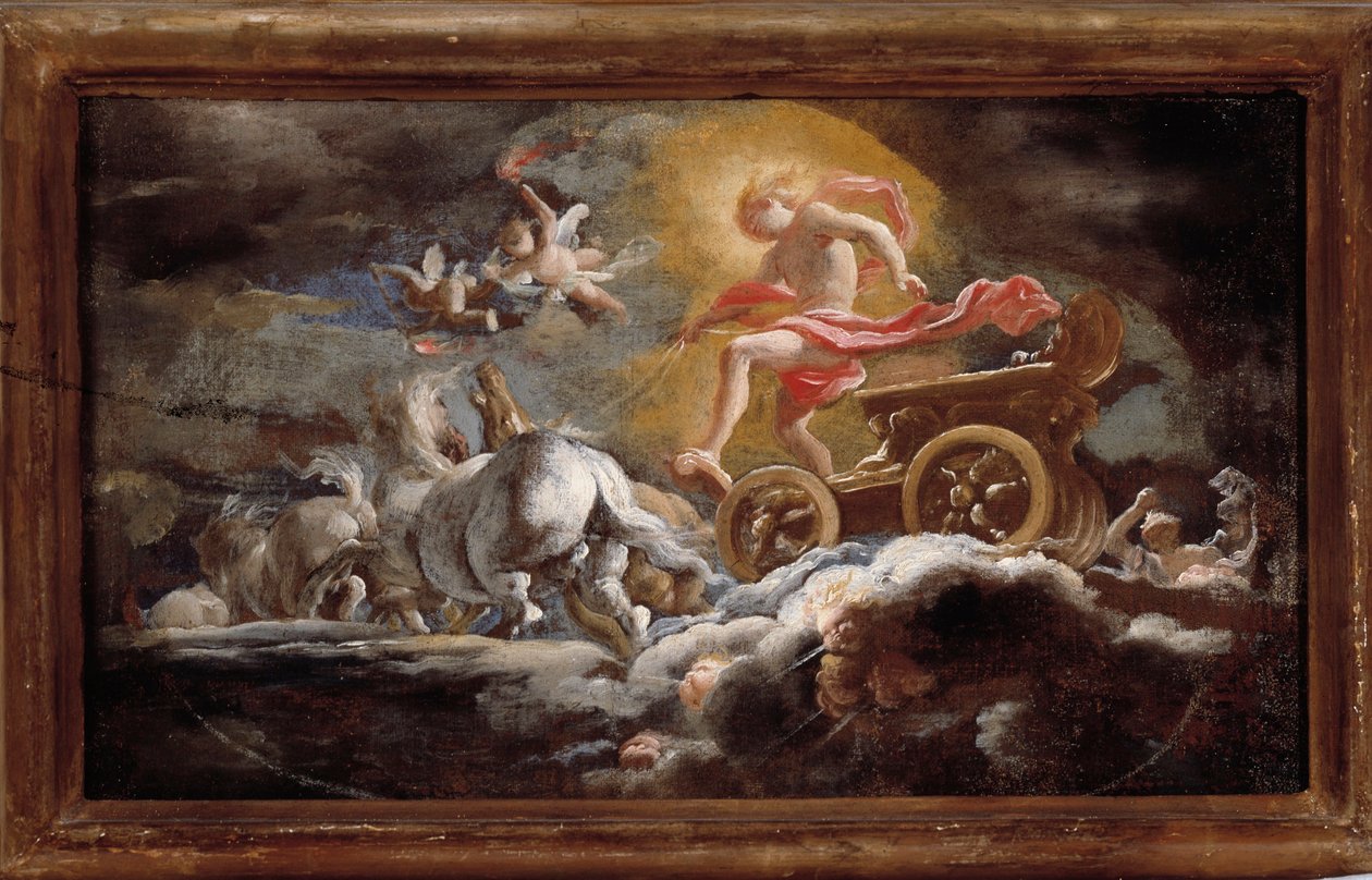 Rydwan słońca Obraz Domenico Pioli (1627-1703) Dim 58x78 cm Genes, Musei di Strada Nuova (dawniej Palazzo Bianco) autorstwa Domenico the Elder Piola