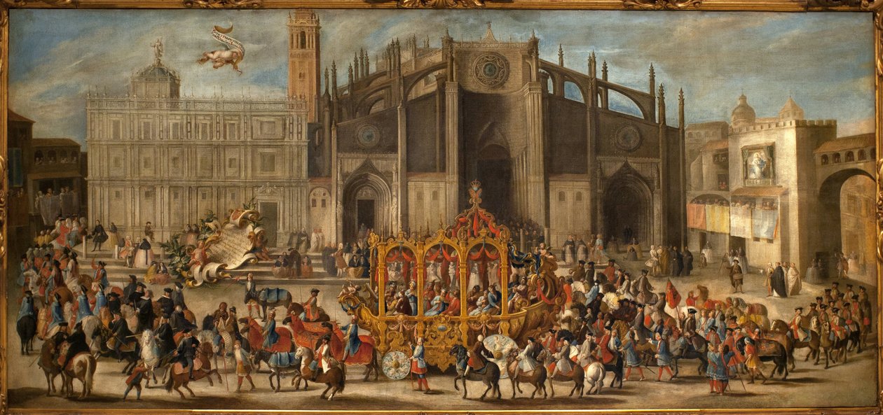 Przewóz proklamacji maski. Obraz Domingo Martineza (1688-1749), olej na płótnie autorstwa Domingo Martinez