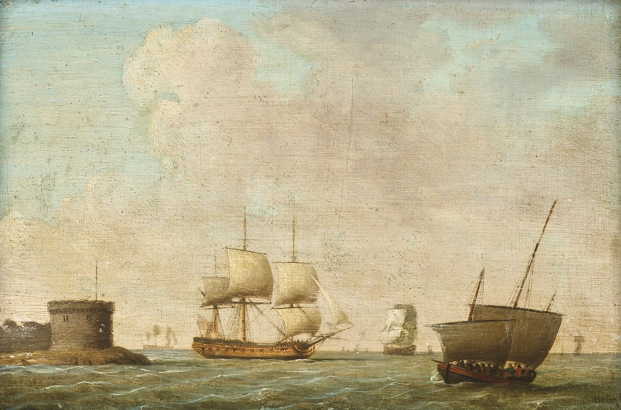 Fregata mijająca zatłoczony lugger autorstwa Dominic (attributed to) Serres