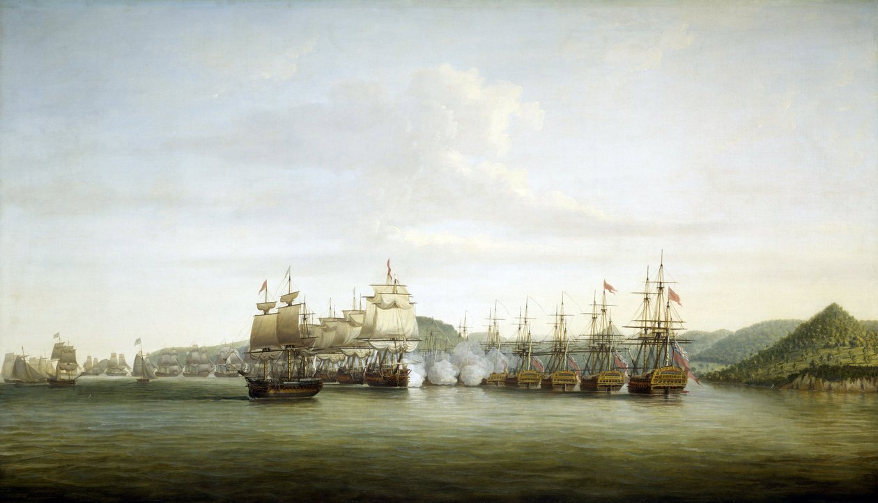 Rewolucja amerykańska (lub amerykańska wojna rewolucyjna) 1775-1783: Manewr majora Samuela Barringtona na wyspie Saint Lucia, francuskiej posiadłości w Indiach Zachodnich, 15 grudnia autorstwa Dominic Serres