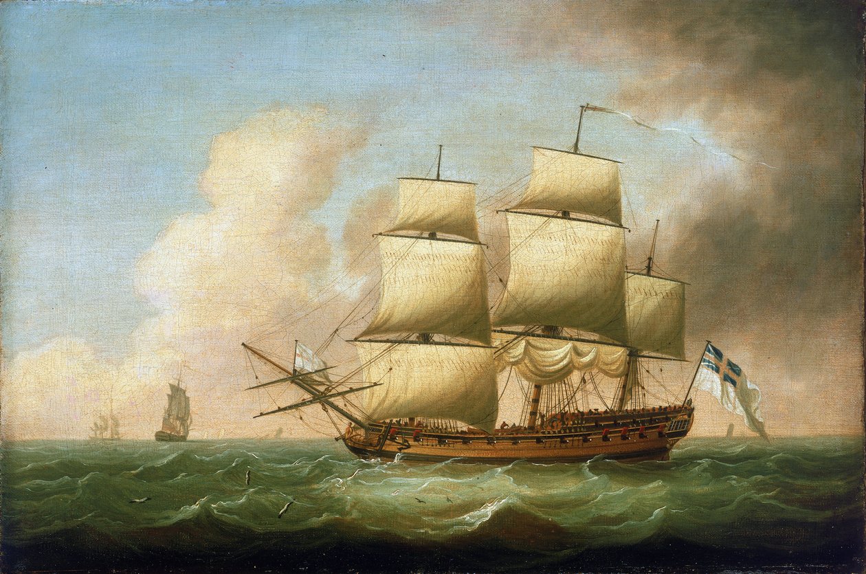 Brytyjska fregata. Olej na płótnie, autor: Dominic Serres (1719-1793). autorstwa Dominic Serres