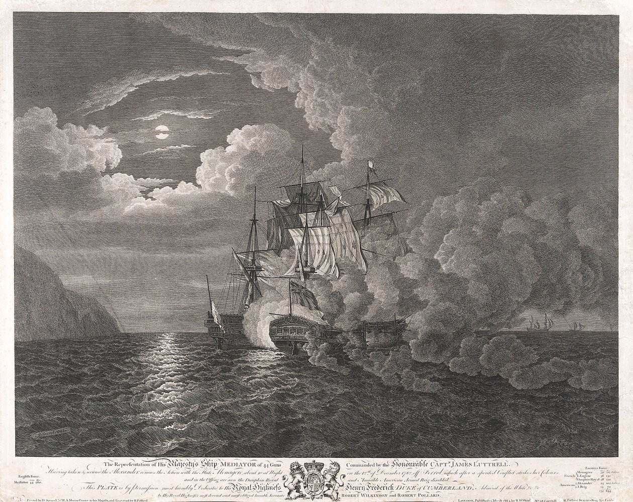 HMS "Mediator" w dniu 12 grudnia 1782 r. u wybrzeży Ferrol autorstwa Dominic Serres