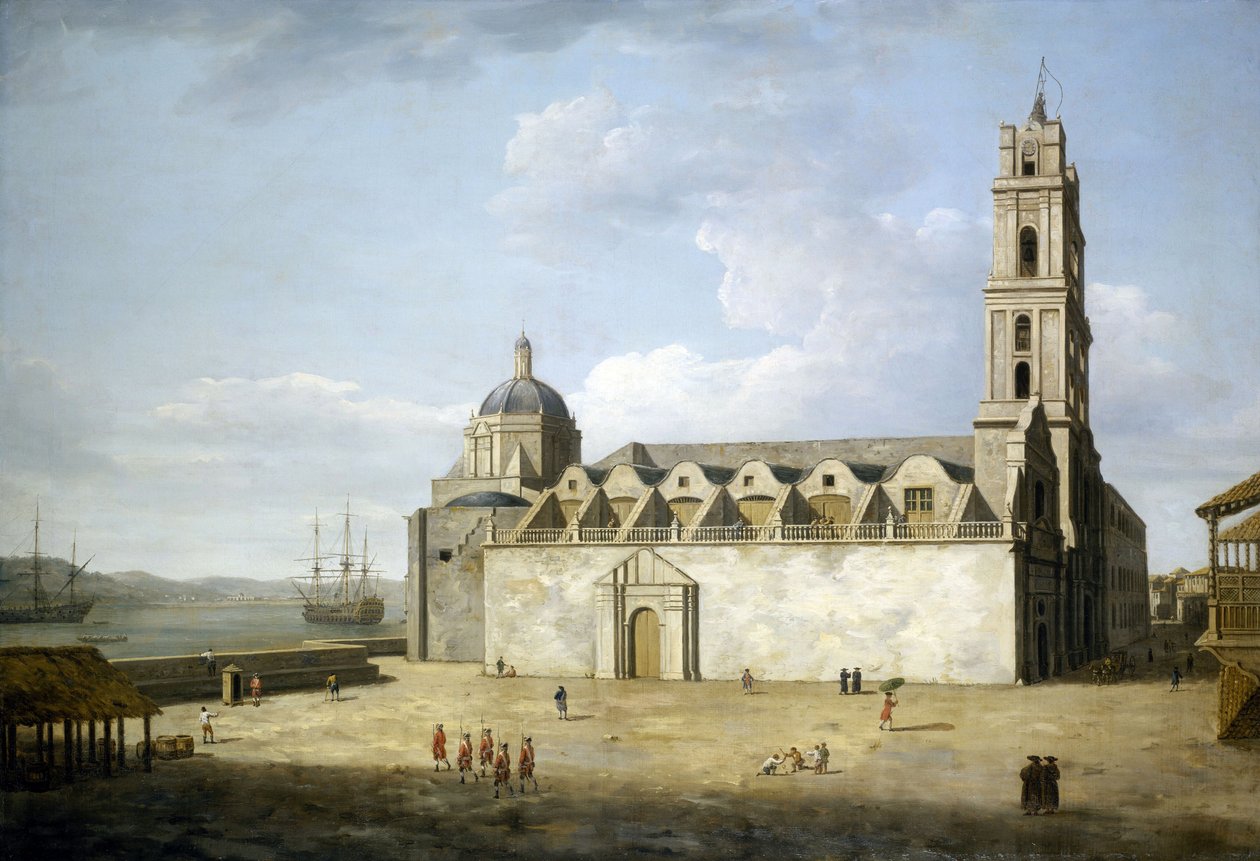 Katedra w Hawanie (Kuba), sierpień i wrzesień 1762. Olej na płótnie, wykonany wkrótce po zdobyciu miasta przez Brytyjczyków w 1762 roku, przez Dominika Serresa (1722-1793). autorstwa Dominic Serres