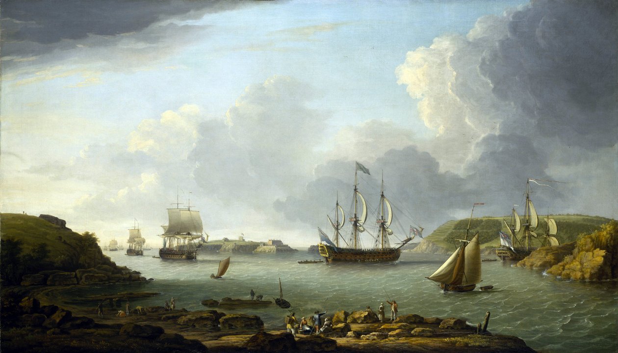 Powrót floty do Plymouth (Anglia), opis miasta i zatoki, w tym wyspy Drake
