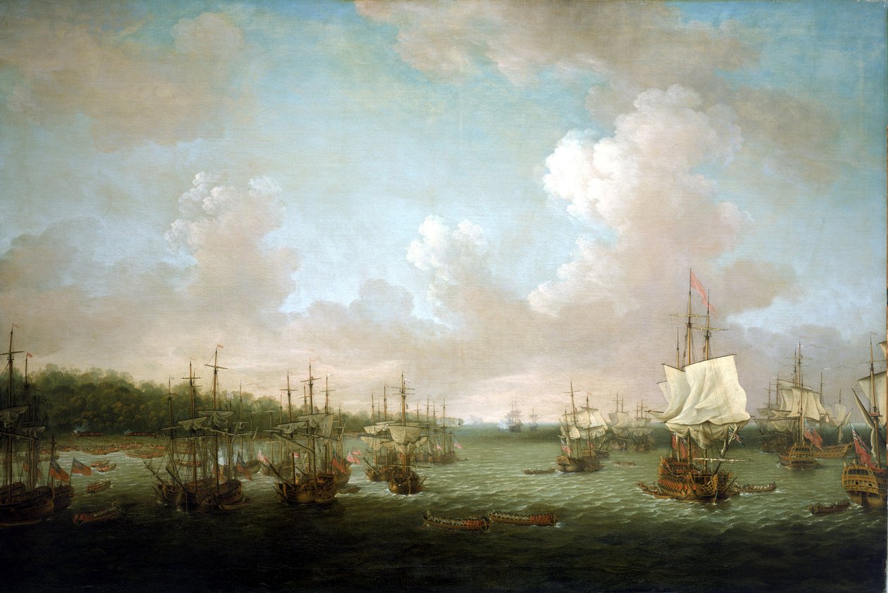 Wojna siedmioletnia (1756-1763): Zdobycie Hawany (Kuba) 1762 r., lądowanie dział i rezerw 30 czerwca, po przystąpieniu Hiszpanii do konfliktu w 1761 r., rząd brytyjski skoncentrował swoje ofensywy morskie przeciwko hiszpańskim posiadłościom zamorskim autorstwa Dominic Serres
