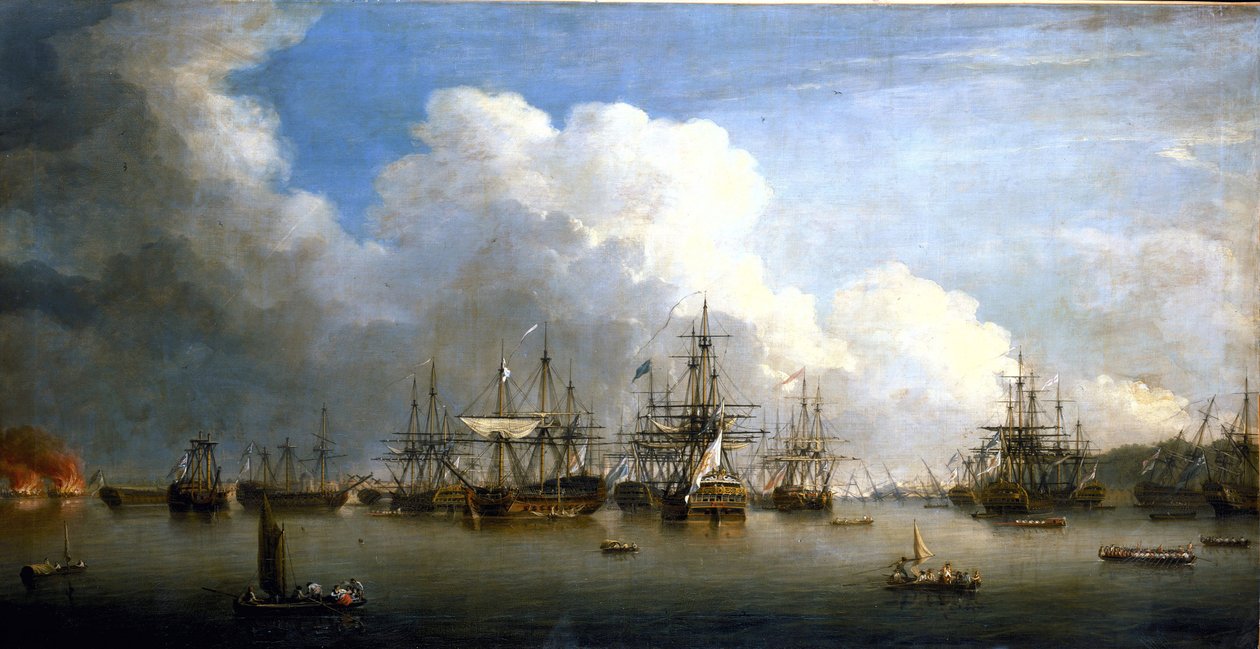 Wojna siedmioletnia (1756-1763): Zdobycie hiszpańskiej floty w Hawanie (Kuba), sierpień i wrzesień 1762. Olej na płótnie, połowa XVIII wieku, autor: Dominic Serres (1722-1793). autorstwa Dominic Serres