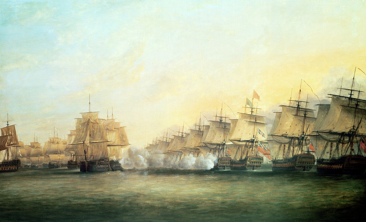 Czwarta akcja poza Trincomalee pomiędzy Anglikami pod dowództwem admirała Sir Edwarda Hughesa (ok. 1720-1794) a Francuzami pod dowództwem M. de Suffren, 1782 autorstwa Dominic Serres