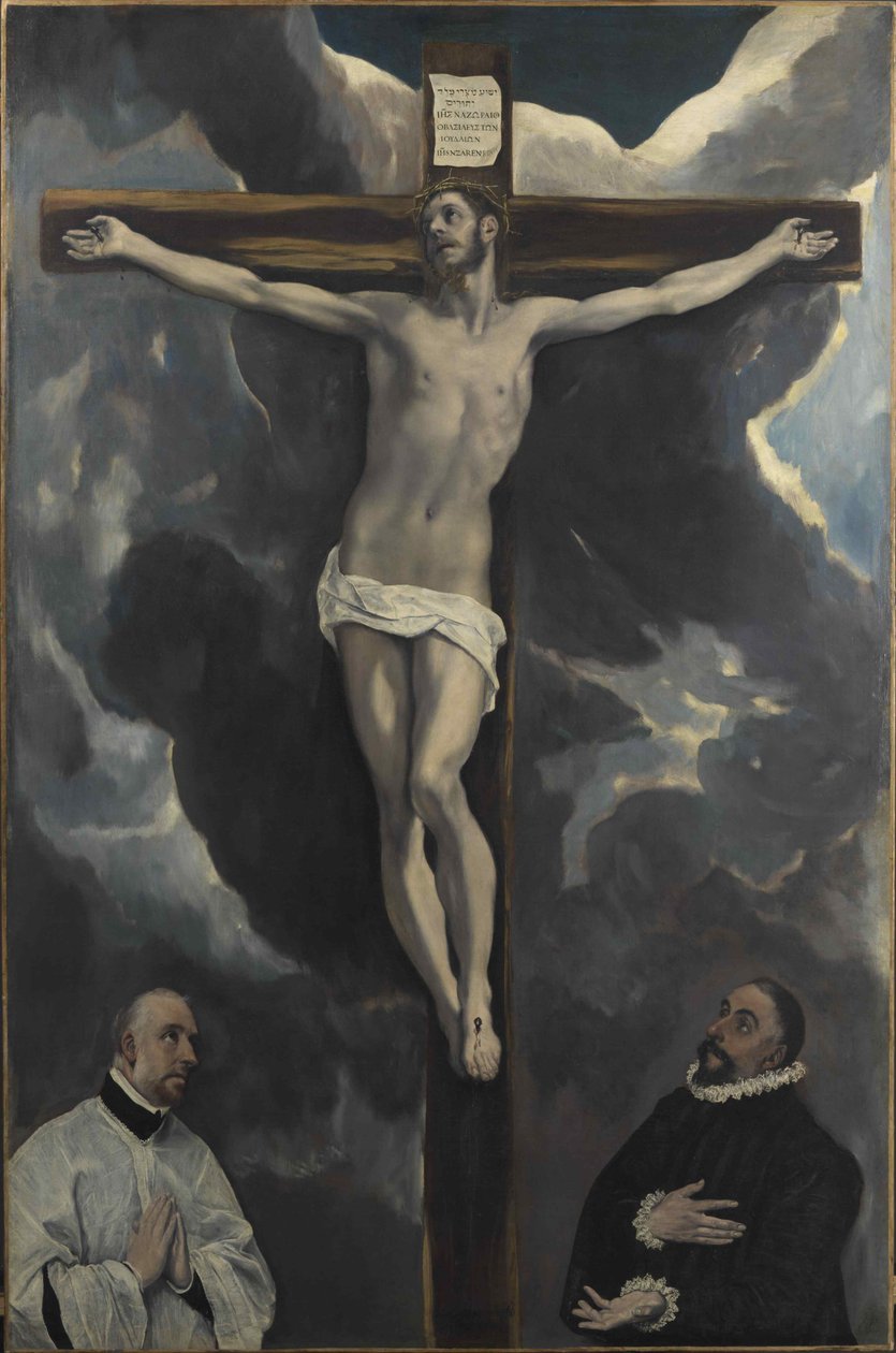 Chrystus na krzyżu adorowany przez dwóch Darczyńców, koniec XVI w. autorstwa Dominico El Greco