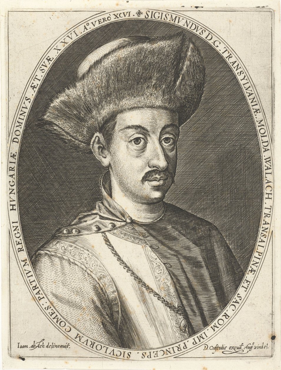Zygmunt Batory 1572-1613, książę Siedmiogrodu. Z Atrium heroicum, Augsburg 1600-1602, 160 autorstwa Dominicus or Custodis Custos