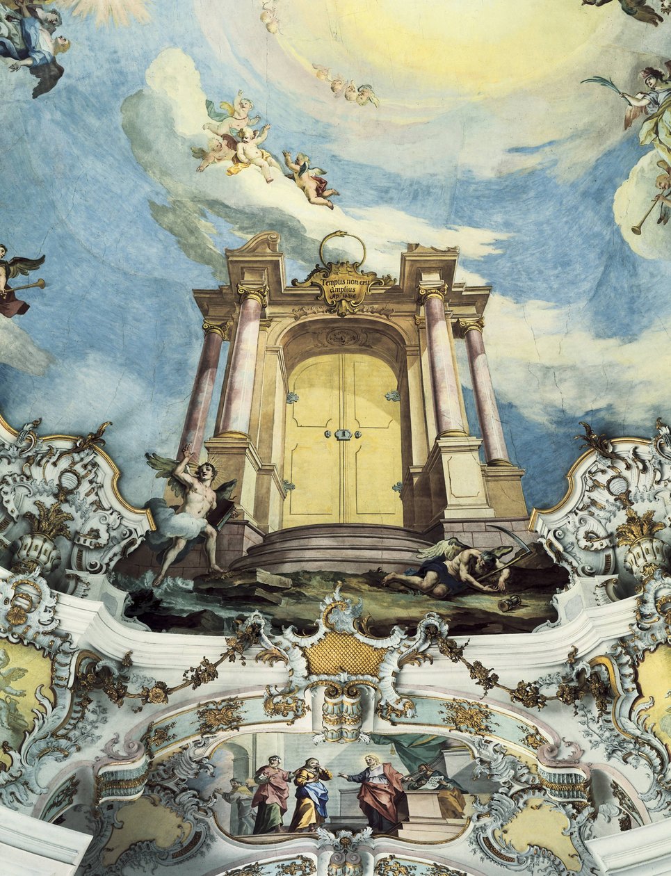 Drzwi Wieczności z napisem Tempus non erit amplius (fresk) autorstwa Dominikus Zimmermann
