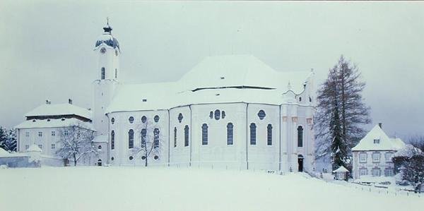 Widok Wieskirche w śniegu (zdjęcie) autorstwa Dominikus Zimmermann