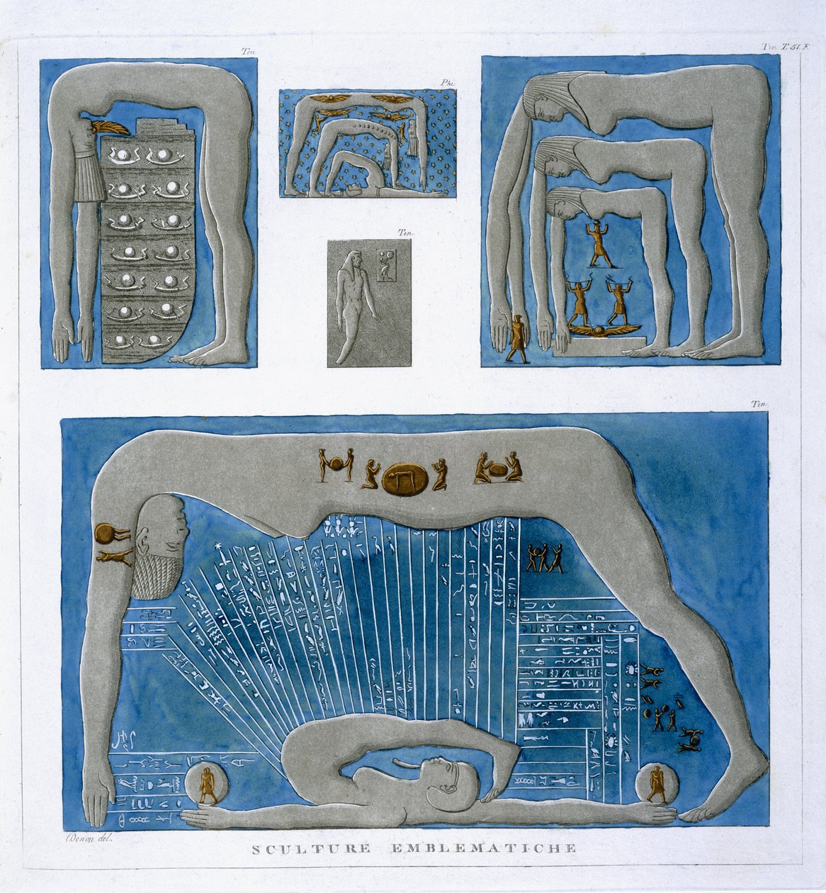 Płaskorzeźby, dotyczące mitów o stworzeniu, z „Voyage dans la Basse et la Haute-Egypt”, 1802 autorstwa Dominique Vivant Denon