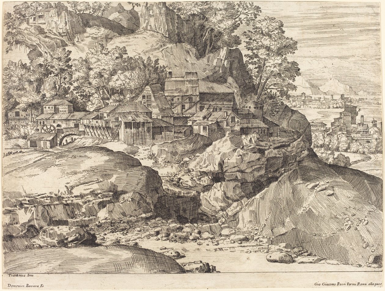 Krajobraz z młynem autorstwa Dominique Barrière after Titian