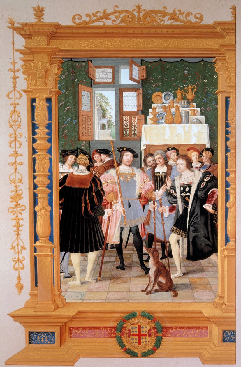 Etienne Leblanc (1490-1565) przedstawia Anne de Montmorency (1493-1567) swoje tłumaczenie przemówienia Cycerona (1531) - Kopia frontyspisu zachowana w Petersburgu (Rosja), gwasz Dominique Henri Guifard (1838-1913) , koniec XIX wieku - C autorstwa Dominique Henri Guifard