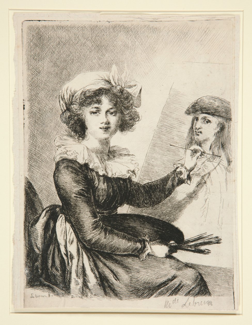 Louise-Elisabeth Vigée-Lebrun, (Mlle Lebrun), według i w lustrzanym odbiciu autoportretu z 1790 roku w Uffizi autorstwa Dominique Vivant Denon
