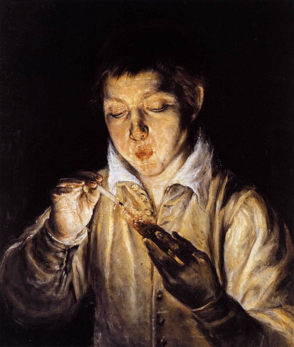 Chłopiec dmuchający na żar, by zapalić świeczkę autorstwa El Greco