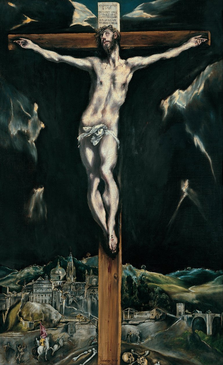 Chrystus ukrzyżowany z Toledo w tle autorstwa El Greco