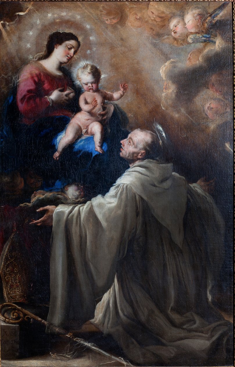 Muzeum parafialne. Obraz. Św. Bernard i Madonna z Dzieciątkiem. Olej na płótnie. autorstwa Don Juan Carreno de Miranda