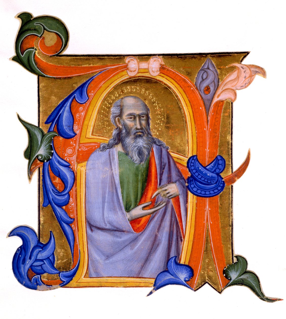 Iluminowany inicjał A, ok. 1382-99 (pigment na bazie wody i złoty płatek na pergaminie) autorstwa Don Silvestro dei Gherarducci