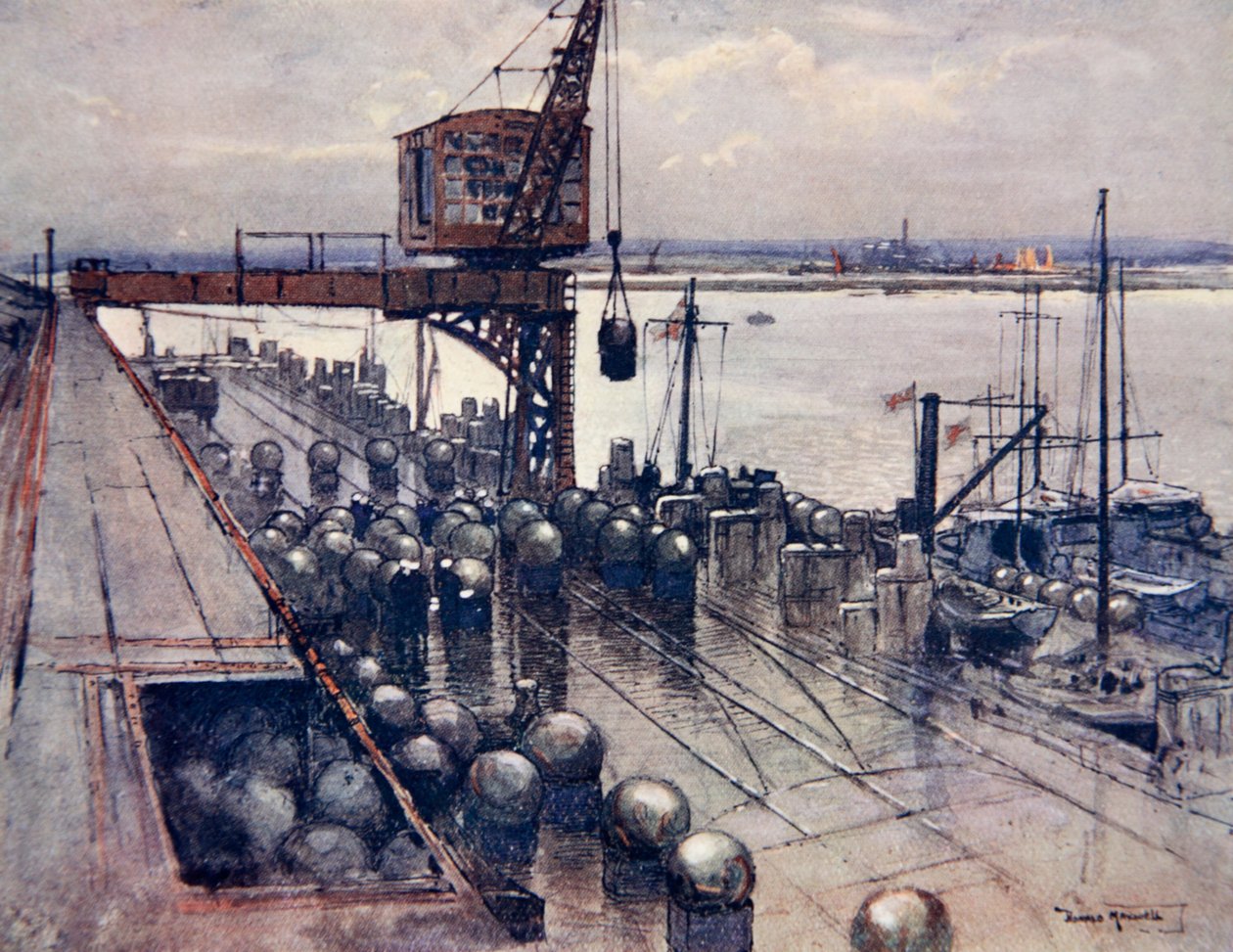 Rozpoczęte pole minowe, ilustracja z „Frontu marynarki wojennej” Gordona S. Maxwella, 1920 autorstwa Donald Maxwell