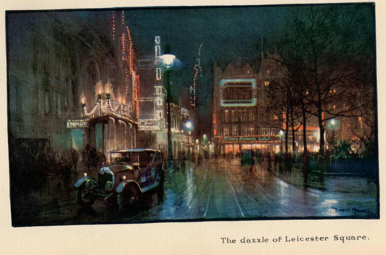 Blask Leicester Square, z „Nowych świateł Londynu”, opublikowany w 1926 r. autorstwa Donald Maxwell