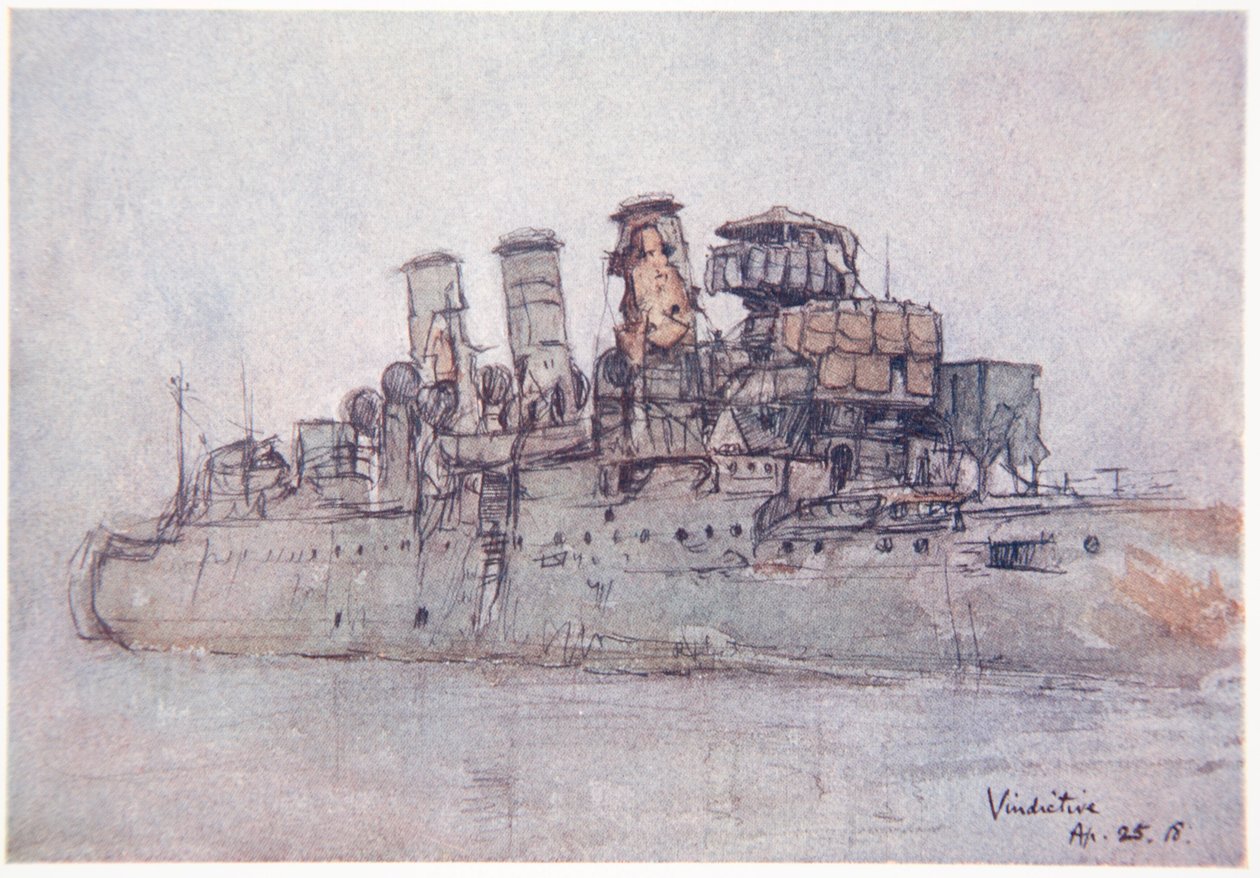 H.M.S. Windictive, 25 kwietnia 1918, ilustracja z „Frontu morskiego” Gordona S. Maxwella, 1920 autorstwa Donald Maxwell