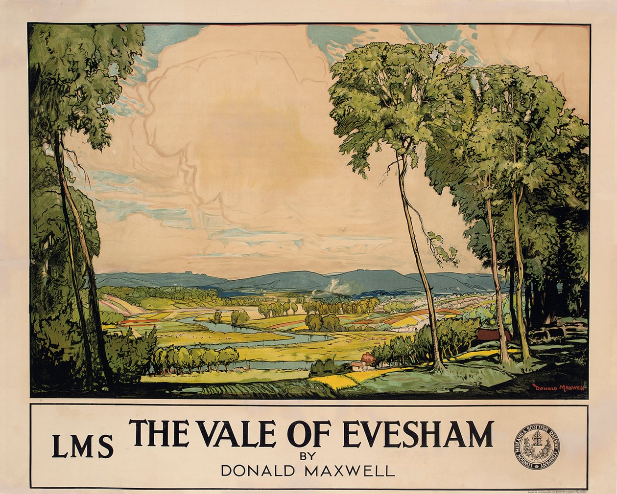 The Vale of Evesham, plakat reklamujący Londyn, Midland i Scottish Railway (kolor lito) autorstwa Donald Maxwell