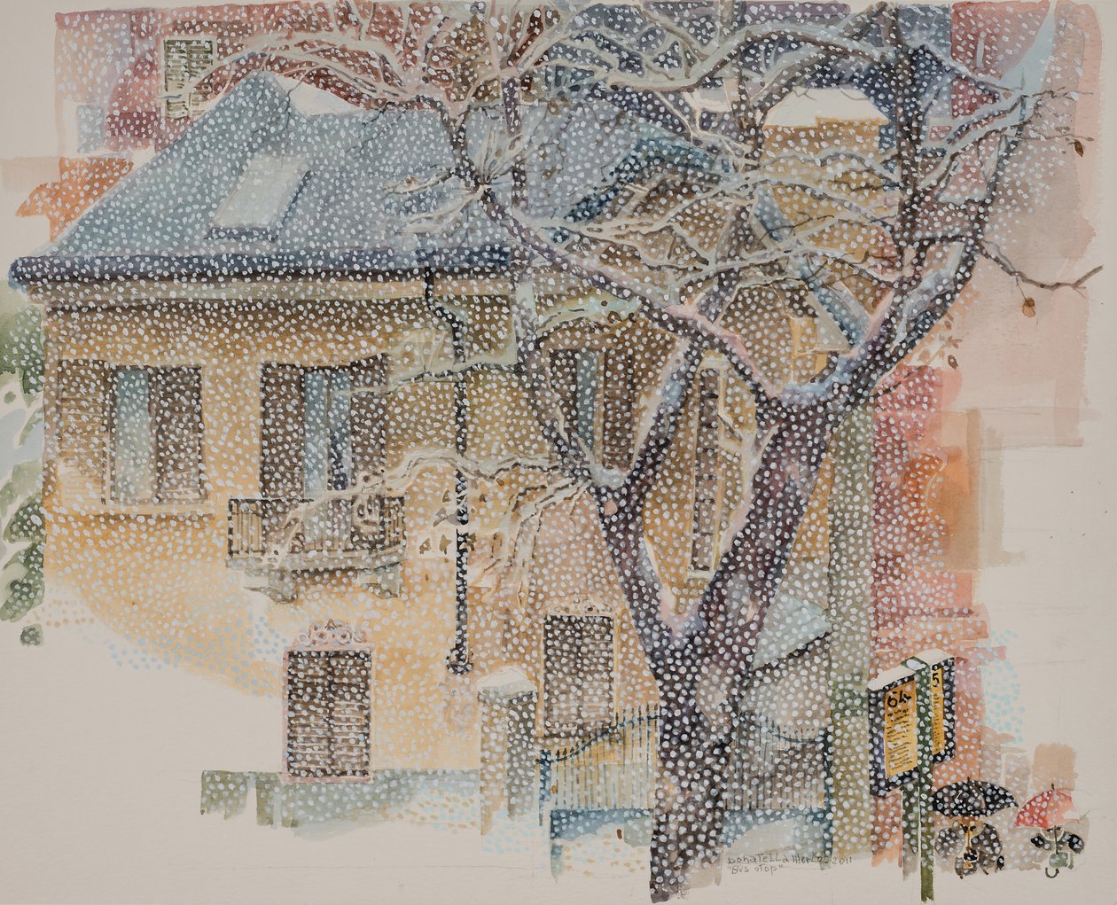 Przystanek autobusowy, 2011 (akwarela na papierze) autorstwa Donatella Merlo