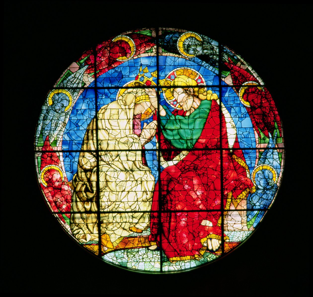 Oculus przedstawiający Koronację Marii, 1438 (witraże) autorstwa Donatello