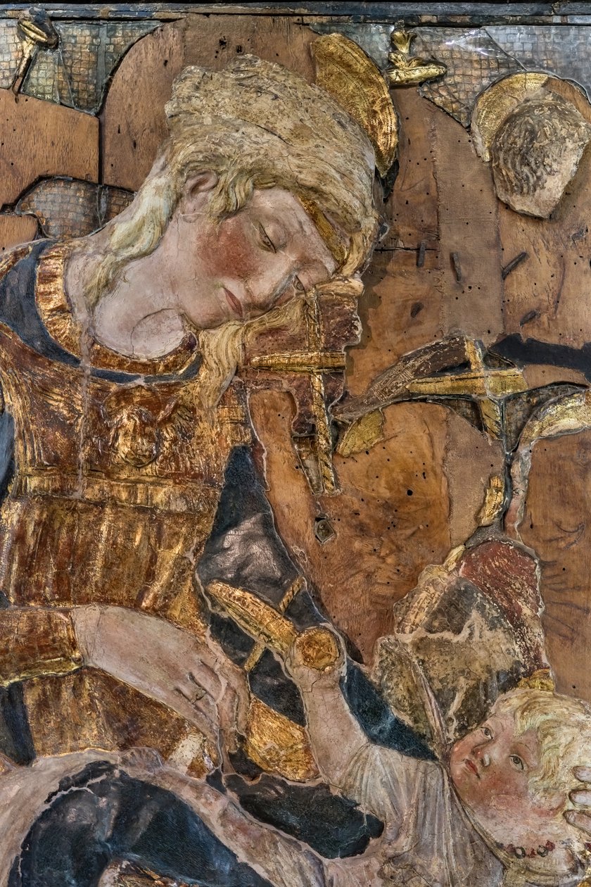 Madonna z Dzieciątkiem i aniołami, przed 1443 (stiuk polichromowany) autorstwa Donatello