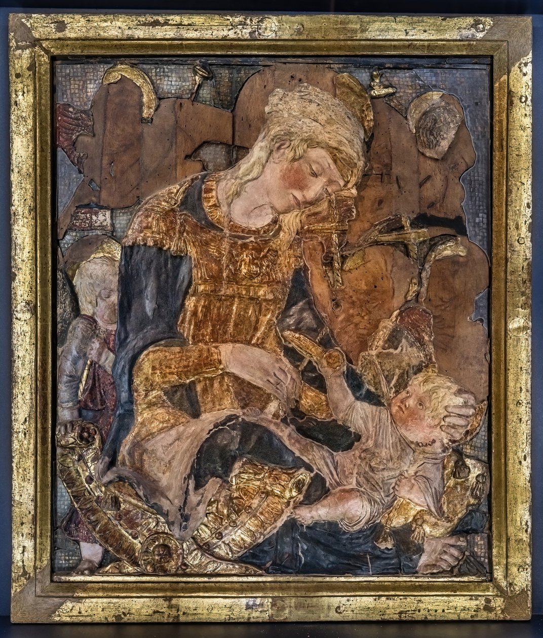 Madonna z Dzieciątkiem i aniołami, przed 1443 (stiuk polichromowany) autorstwa Donatello