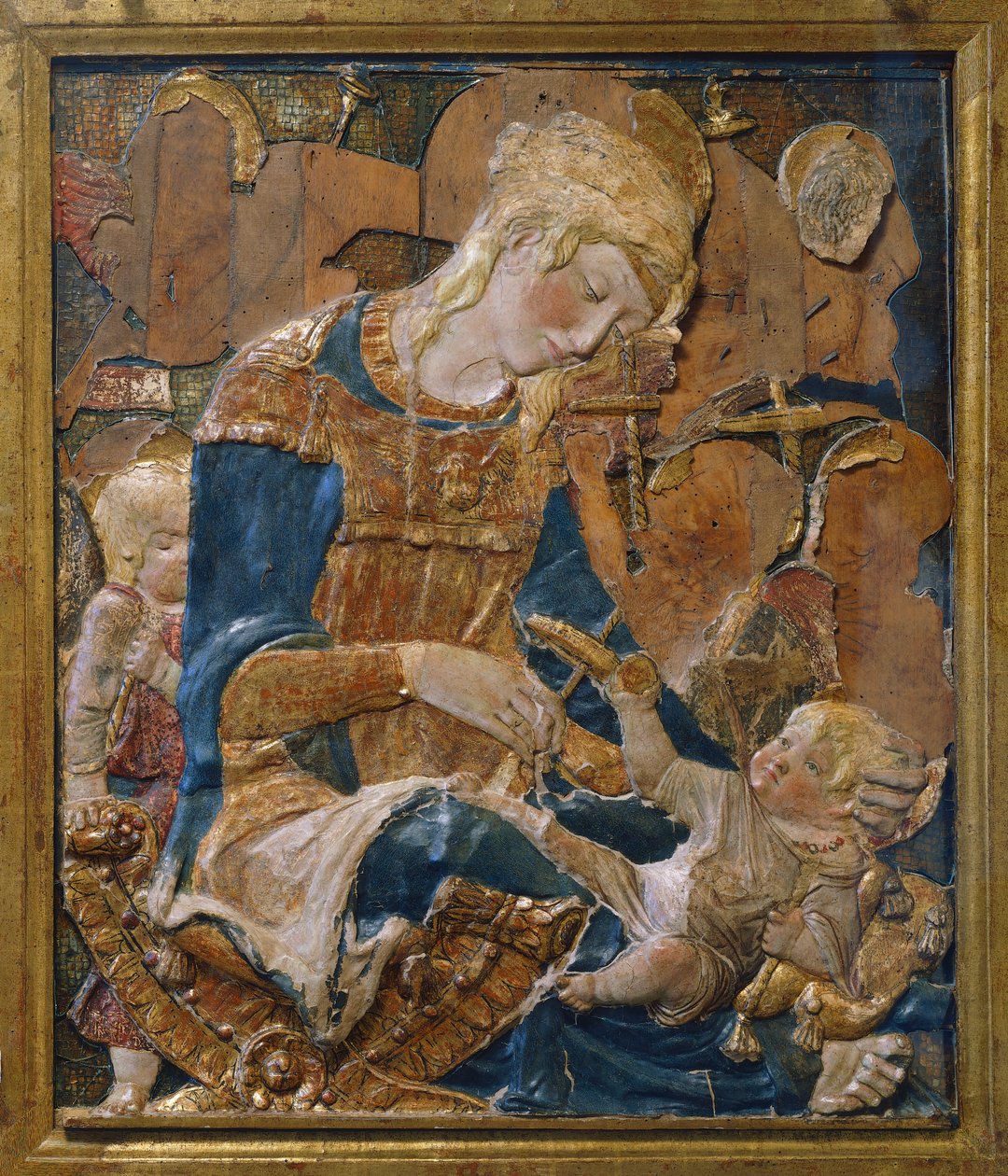 Madonna z Dzieciątkiem, przypisywana Donato di Niccolo di Betto Bardi aka Donatello (ok. 1386-1466), płaskorzeźba z terakoty, Włochy autorstwa Donatello