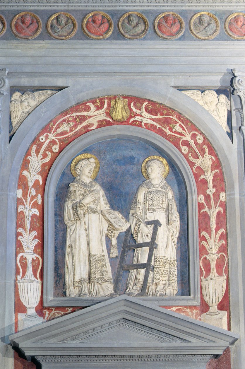 Św. Wawrzyńca i Św. Szczepana, płaskorzeźba nad drzwiami północnymi, ok. 1440 (terakota) autorstwa Donatello