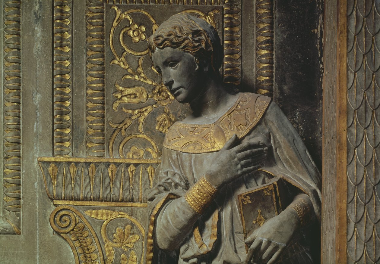 Zwiastowanie w Cavalcanti: detal Matki Boskiej autorstwa Donatello 1386-1466 ok. 1435 złocony wapień autorstwa Donatello