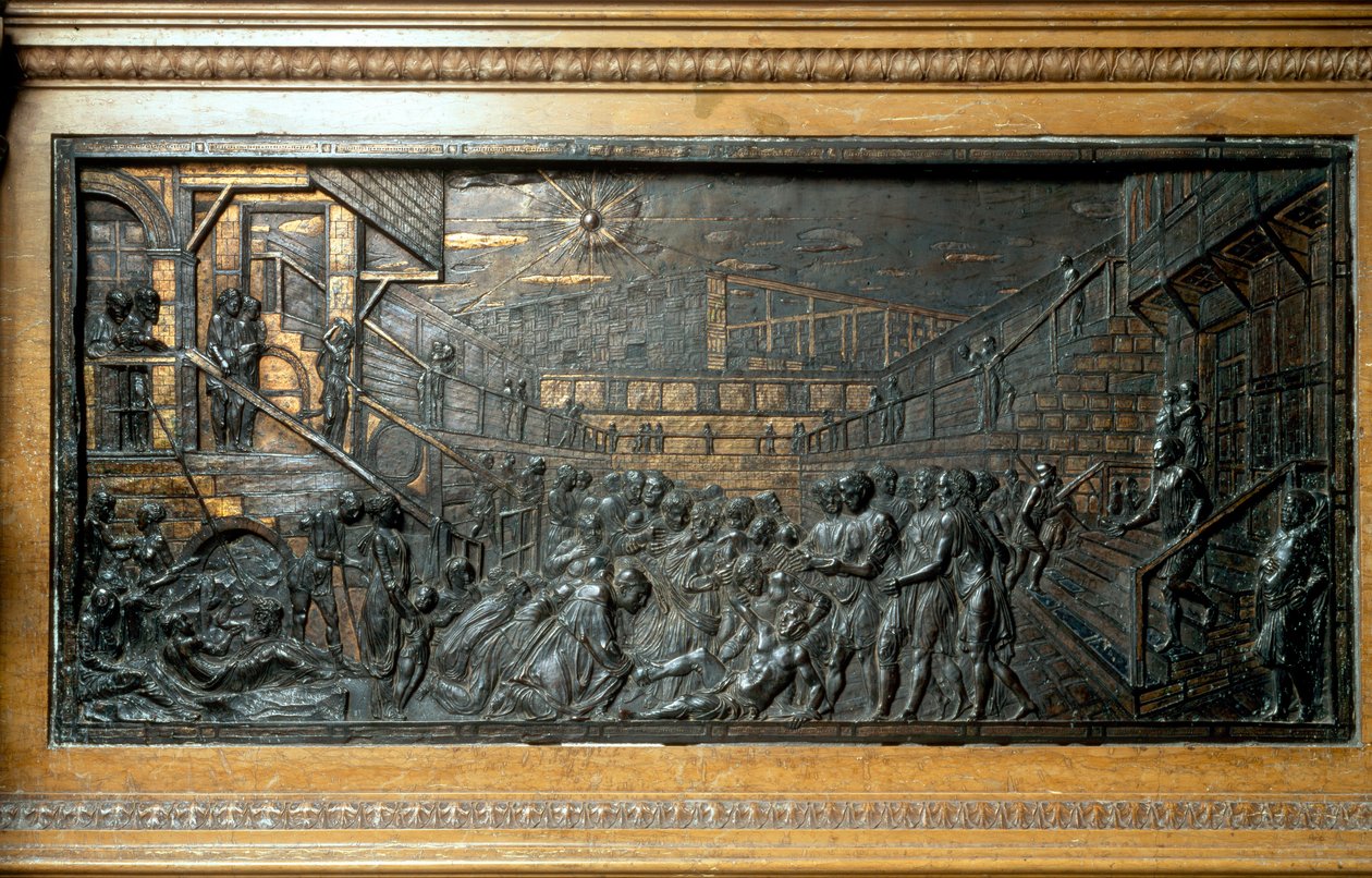 Cud św. Antoniego, ponowne zamocowanie stopy, tablica z ołtarza głównego (relief z brązu) autorstwa Donatello